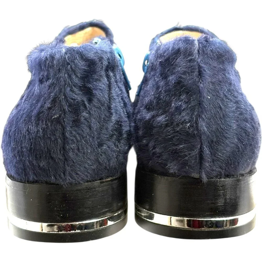Josefina‎ Ferroni Navy Blue Genuine Rabbit Fur Zip Flats